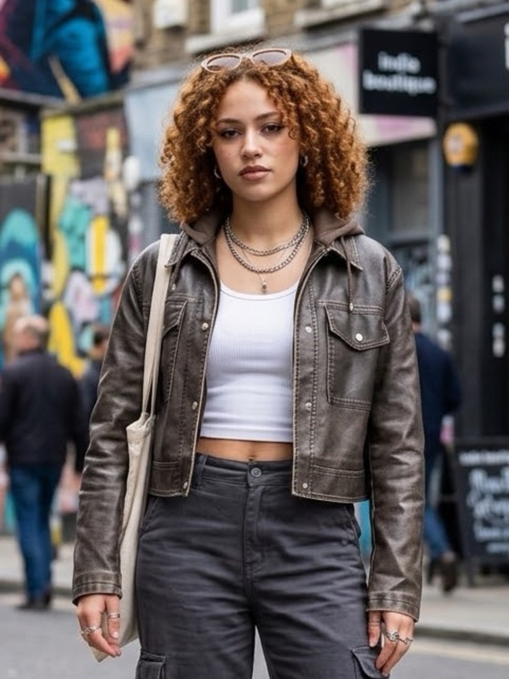 NEW B. Coature Vintage Style Brown Faux Leather Cropped Jacket Removable Hood
